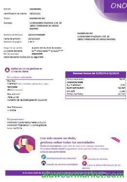 Spain ONO easy fillable business utility bill template in Word and PDF formats